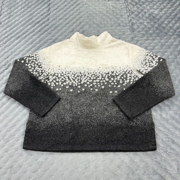VINTAGE Pashi Sweater Womens Large Ombre Ivory Gray Fuzzy Mock Neck Pullover Ski - Picture 1 of 11